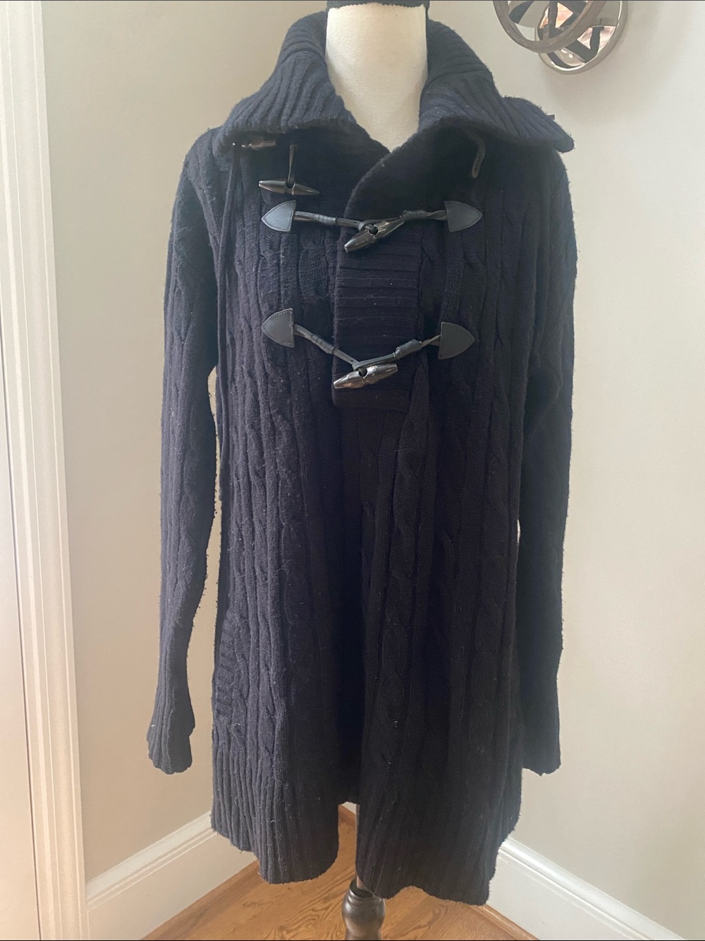 Ralph Lauren Black Label Wool Cashmere black cable knit cowl neck tunic sweater